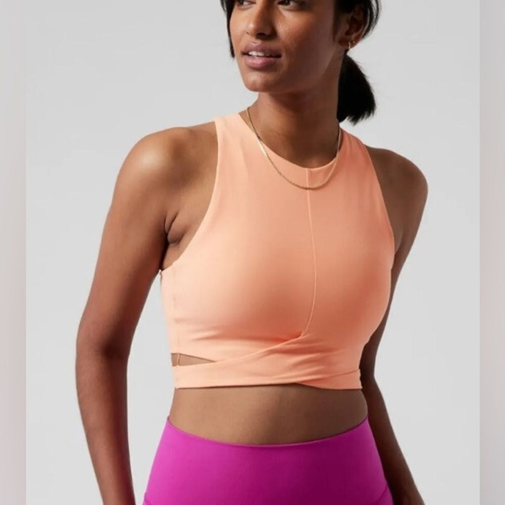 Athleta Orange Conscious Cropped Cut Out Workout Bra Tank Top